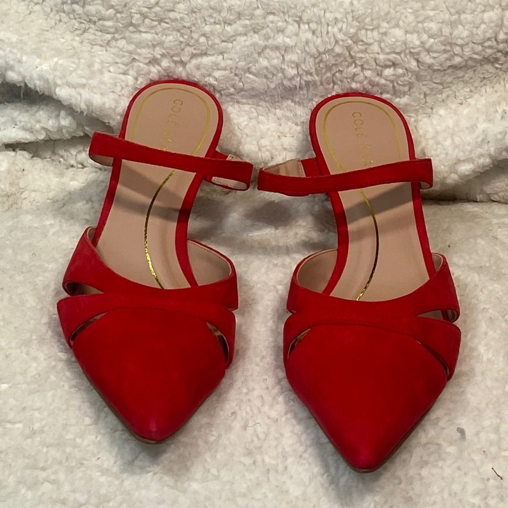 Cole Haan Red Vandam Dress‎ Mules Pointed Toe Pumps Sz 8B Heeled Sandals - Picture 3 of 9